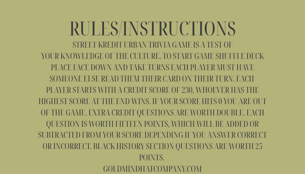 Street Kredit Urban Trivia Card Game